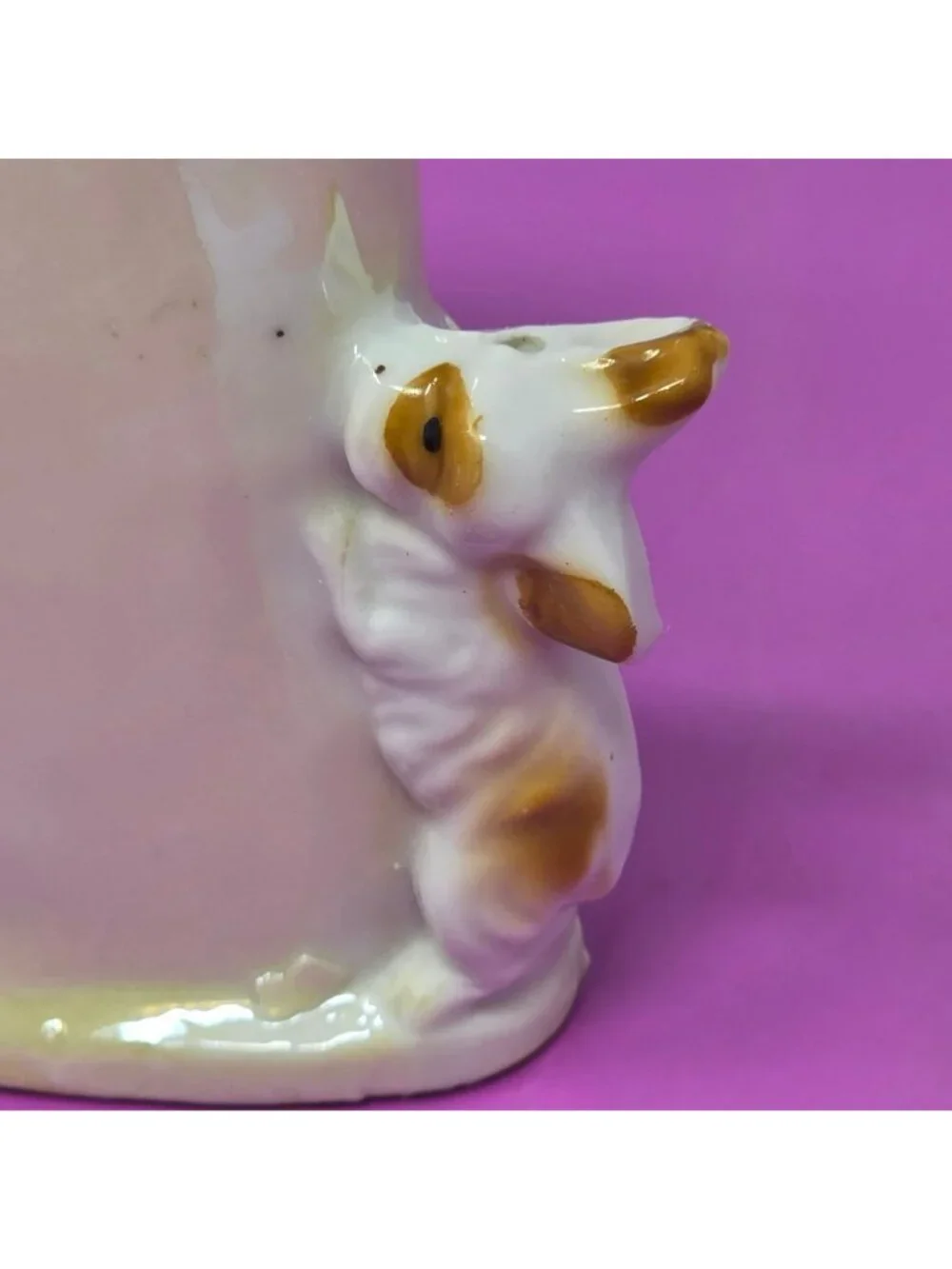 Vintage Hand-Painted Ceramic Bud‎ Vases With Boy & Dog Designs Tall Set Of 2